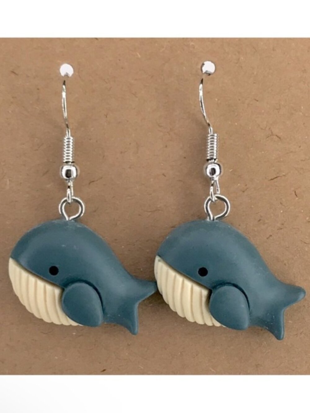 Resin Whale Charm Earrings in Blue and Cream Fashion Jewelry